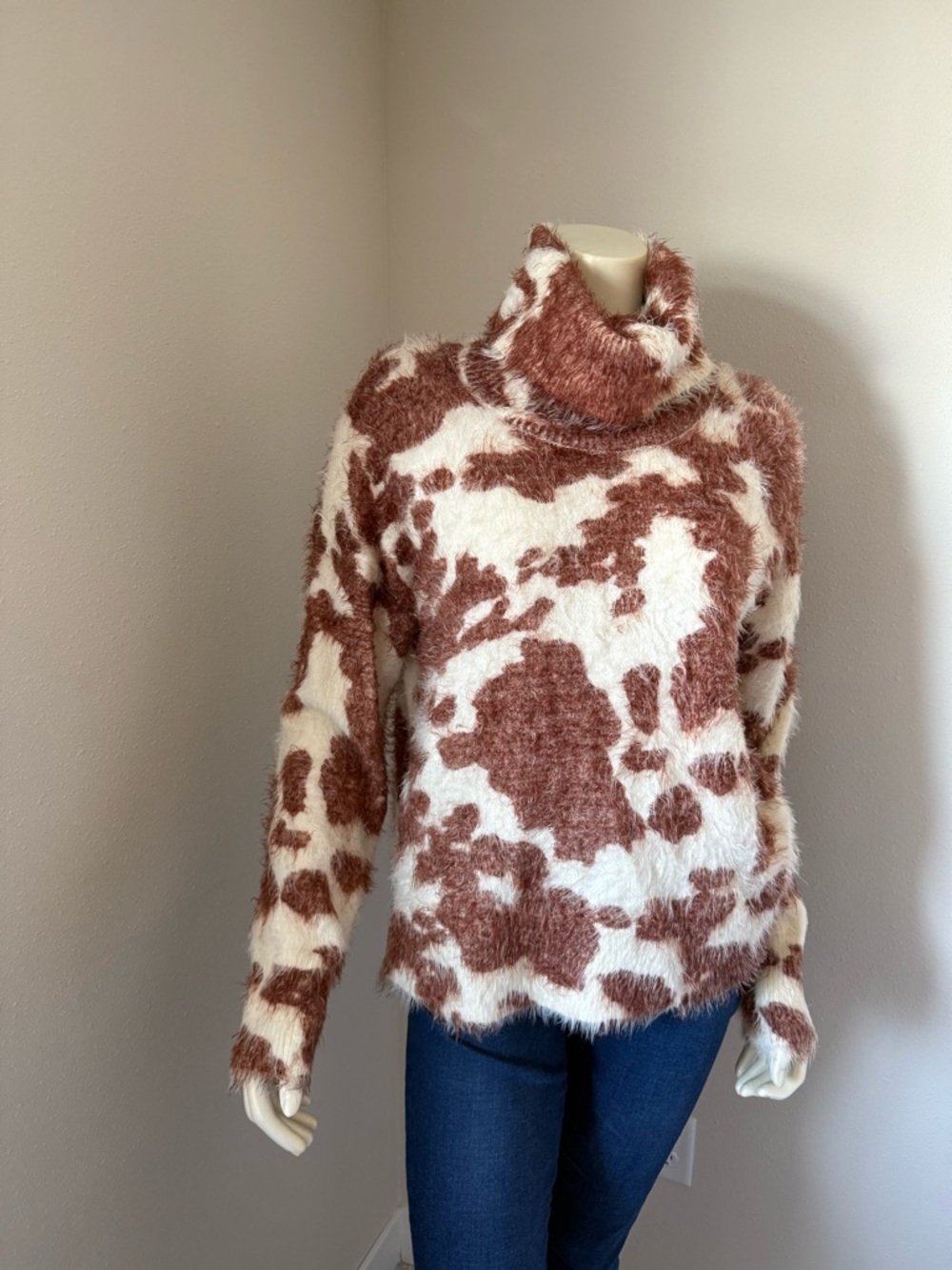 Show Me Your MuMu Cream & Brown Fuzzy Turtleneck Sweater
